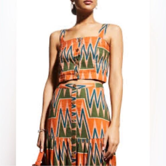 NWT Veronica Beard Tiffany Cropped Top in Tribal Print Linen Blend Tank Womens L - Picture 6 of 16